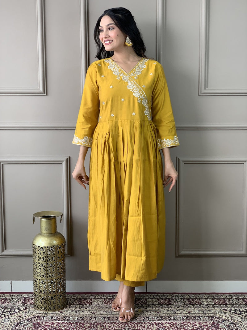 Red and Yellow Viscose Chanderi Kurta Set