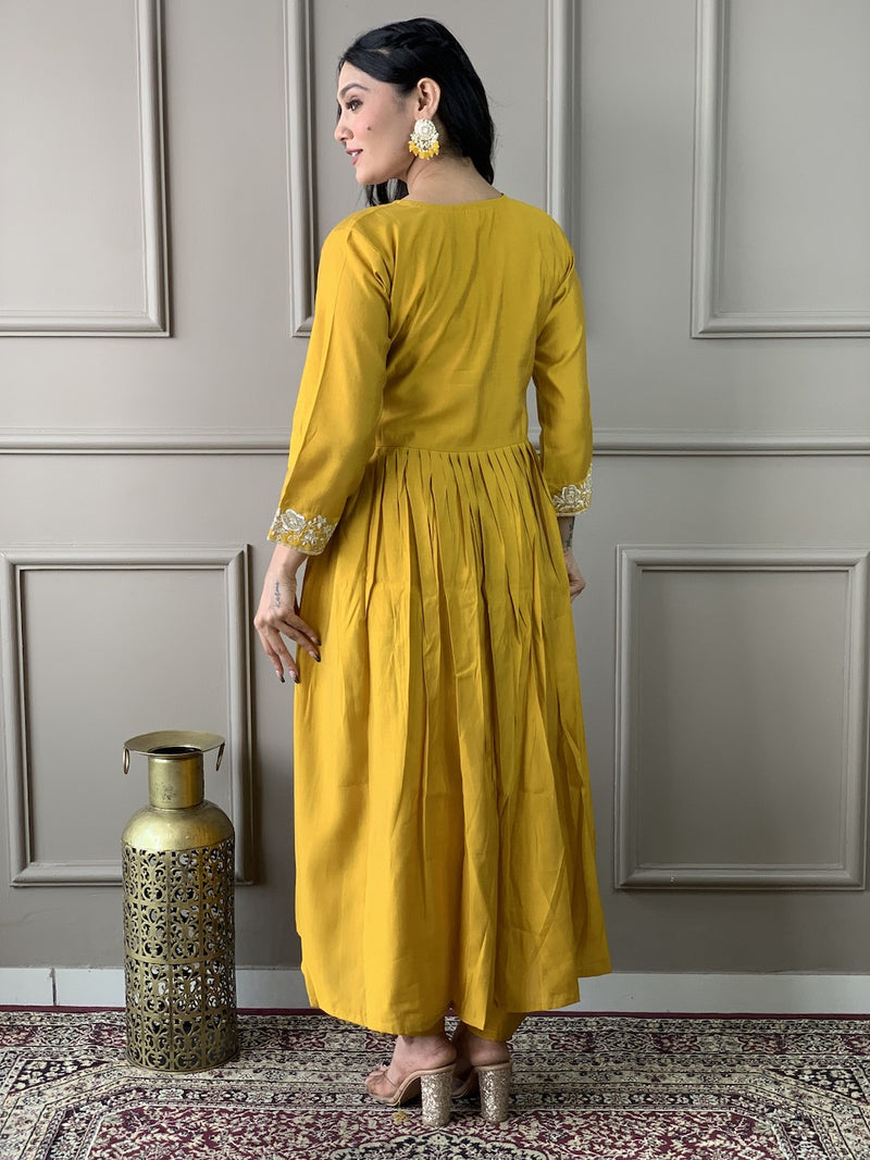 Red and Yellow Viscose Chanderi Kurta Set