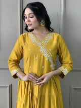 Red and Yellow Viscose Chanderi Kurta Set