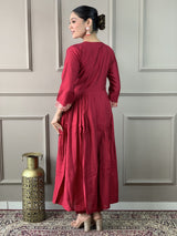 Red and Yellow Viscose Chanderi Kurta Set