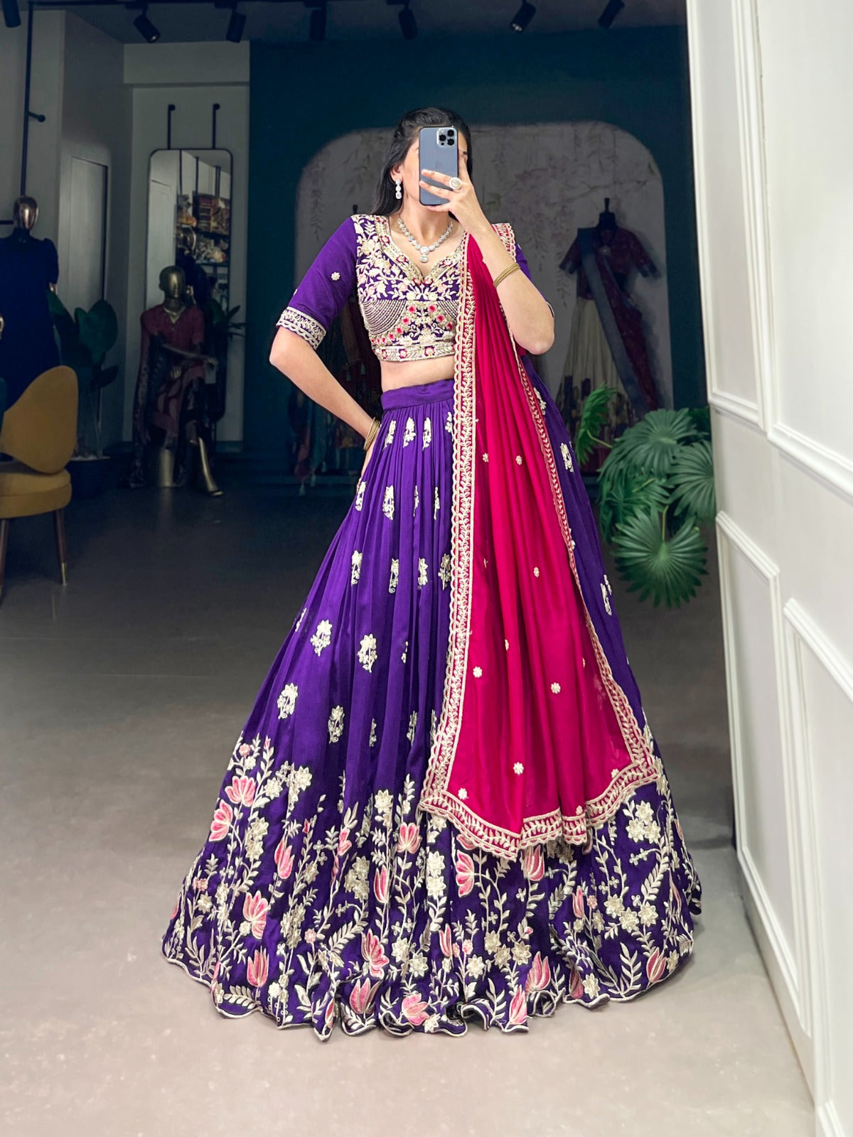 PURPLE VICHITRA SILK LEHENGA CHOLI FOR BRIDES