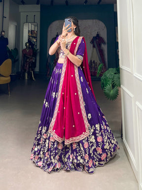 PURPLE VICHITRA SILK LEHENGA CHOLI FOR BRIDES