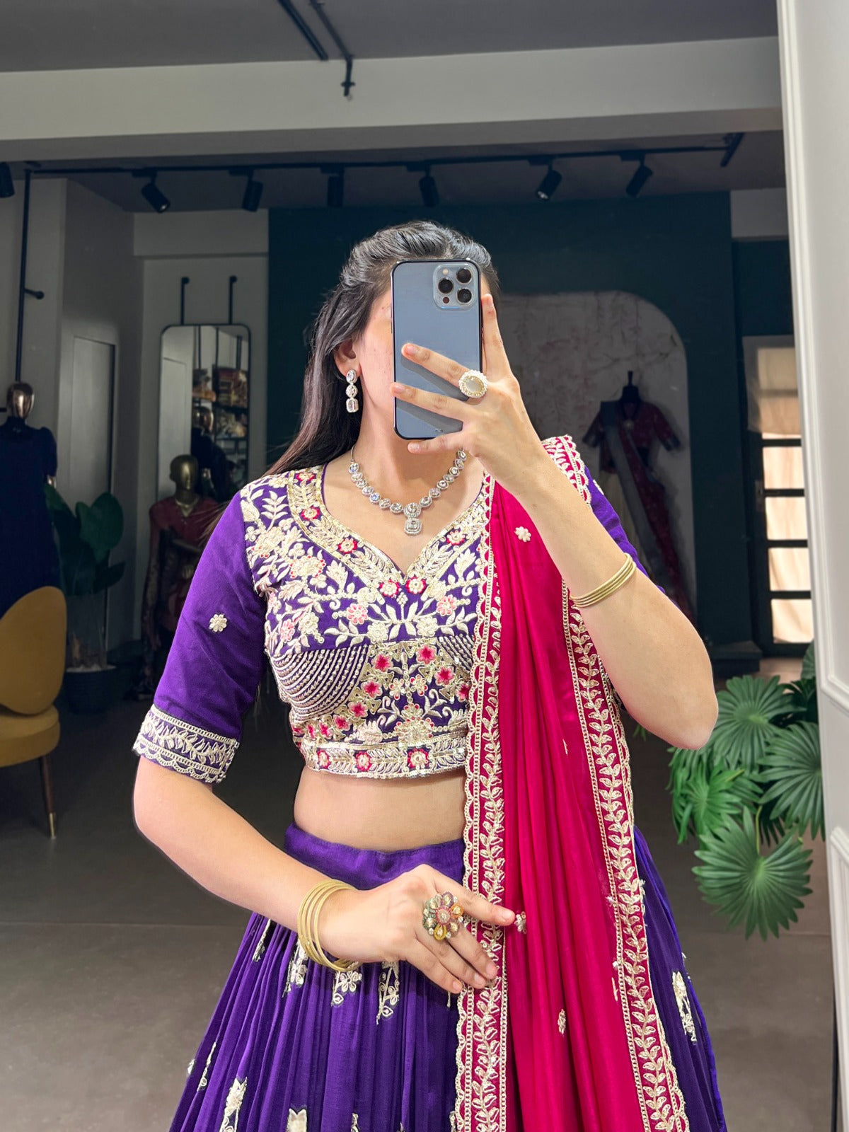 PURPLE VICHITRA SILK LEHENGA CHOLI FOR BRIDES