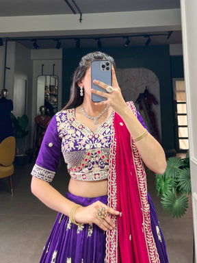 PURPLE VICHITRA SILK LEHENGA CHOLI FOR BRIDES
