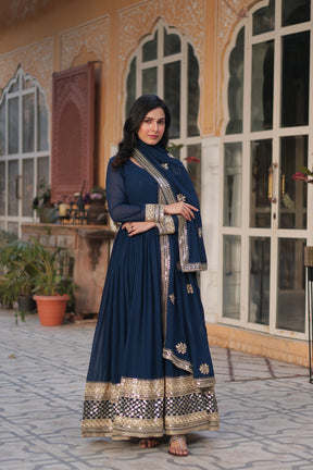 Faux blooming exquisite Embroidery, Zari, and Sequins Work Gown