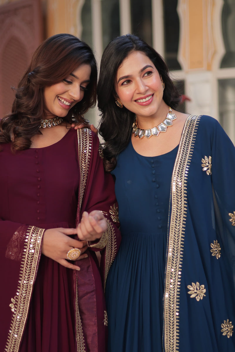 Faux blooming exquisite Embroidery, Zari, and Sequins Work Gown