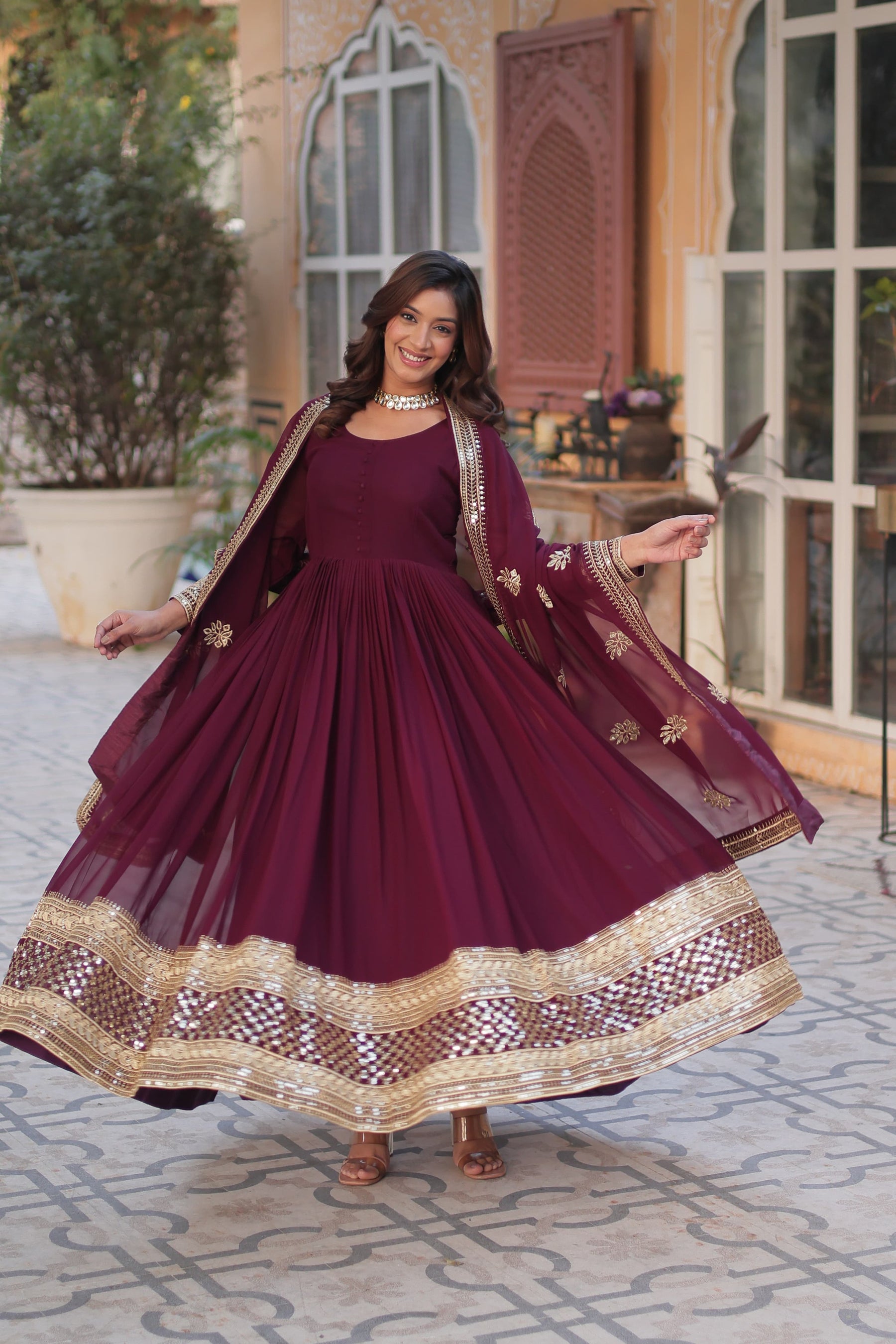 Faux blooming exquisite Embroidery, Zari, and Sequins Work Gown