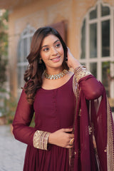 Faux blooming exquisite Embroidery, Zari, and Sequins Work Gown