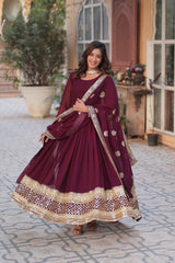 Faux blooming exquisite Embroidery, Zari, and Sequins Work Gown
