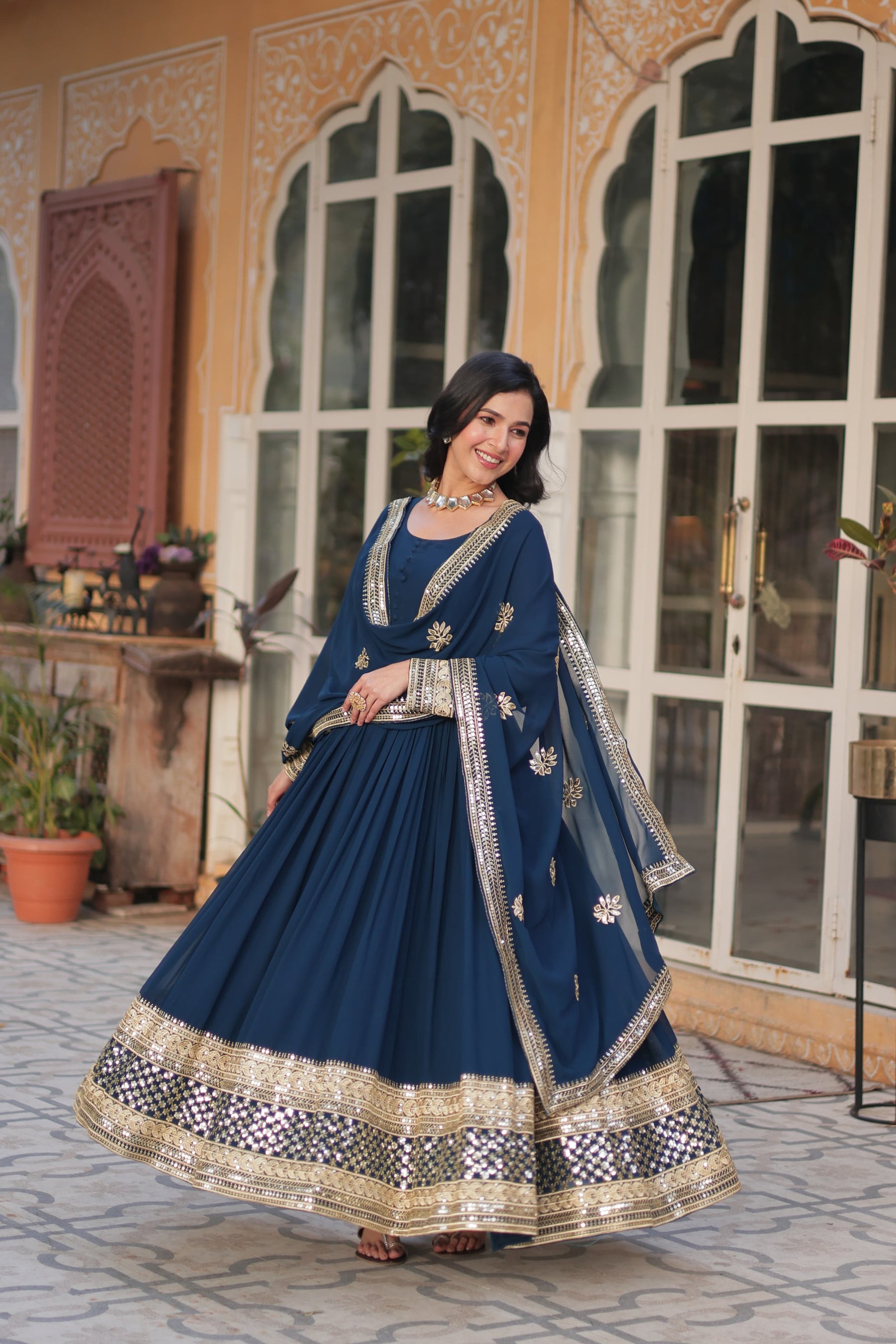 Faux blooming exquisite Embroidery, Zari, and Sequins Work Gown