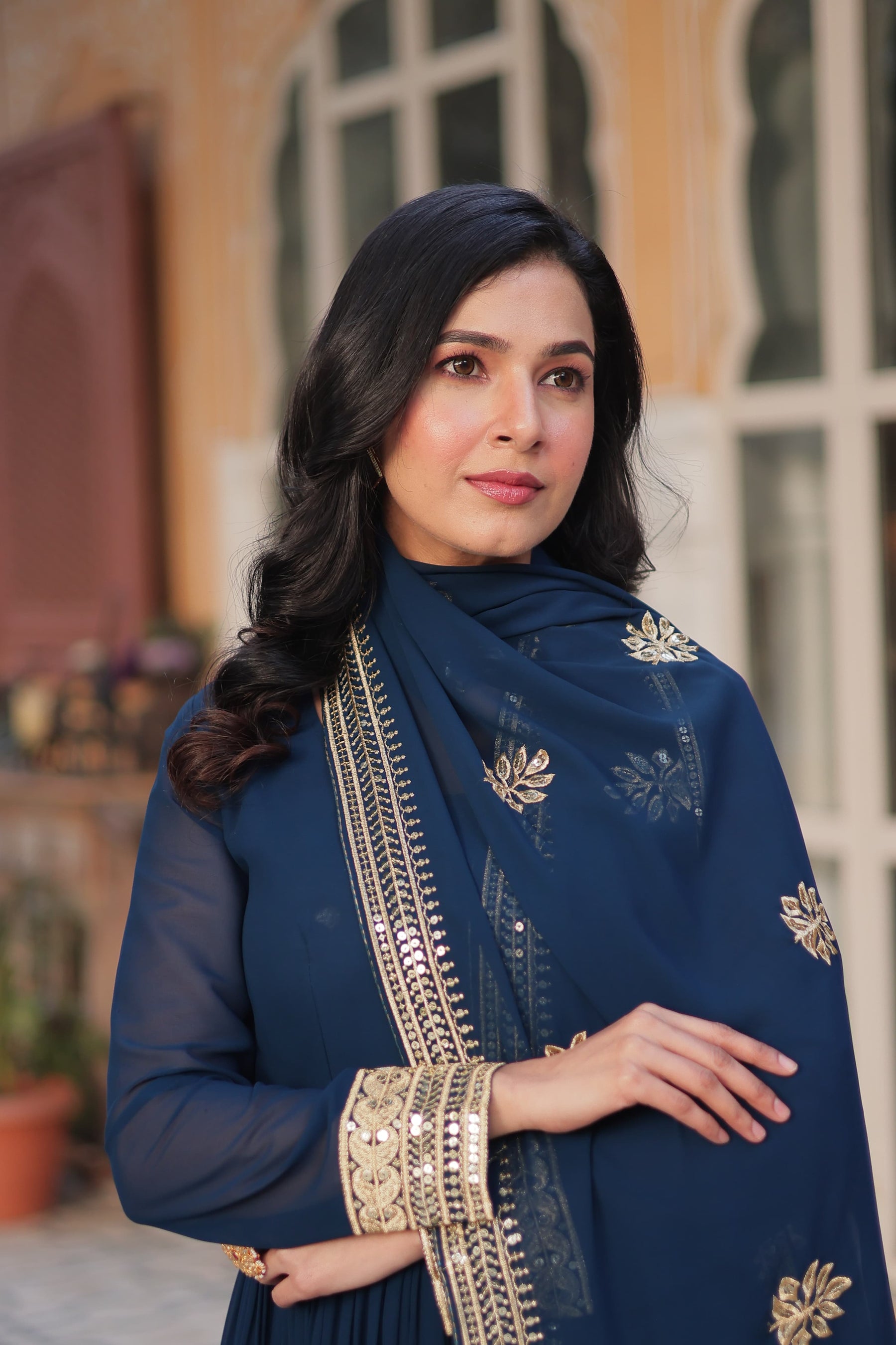 Faux blooming exquisite Embroidery, Zari, and Sequins Work Gown