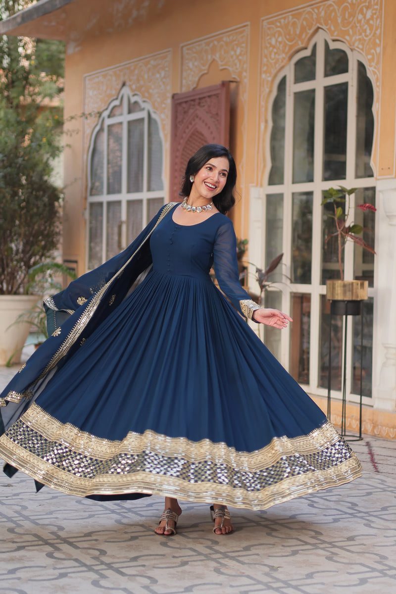 Faux blooming exquisite Embroidery, Zari, and Sequins Work Gown