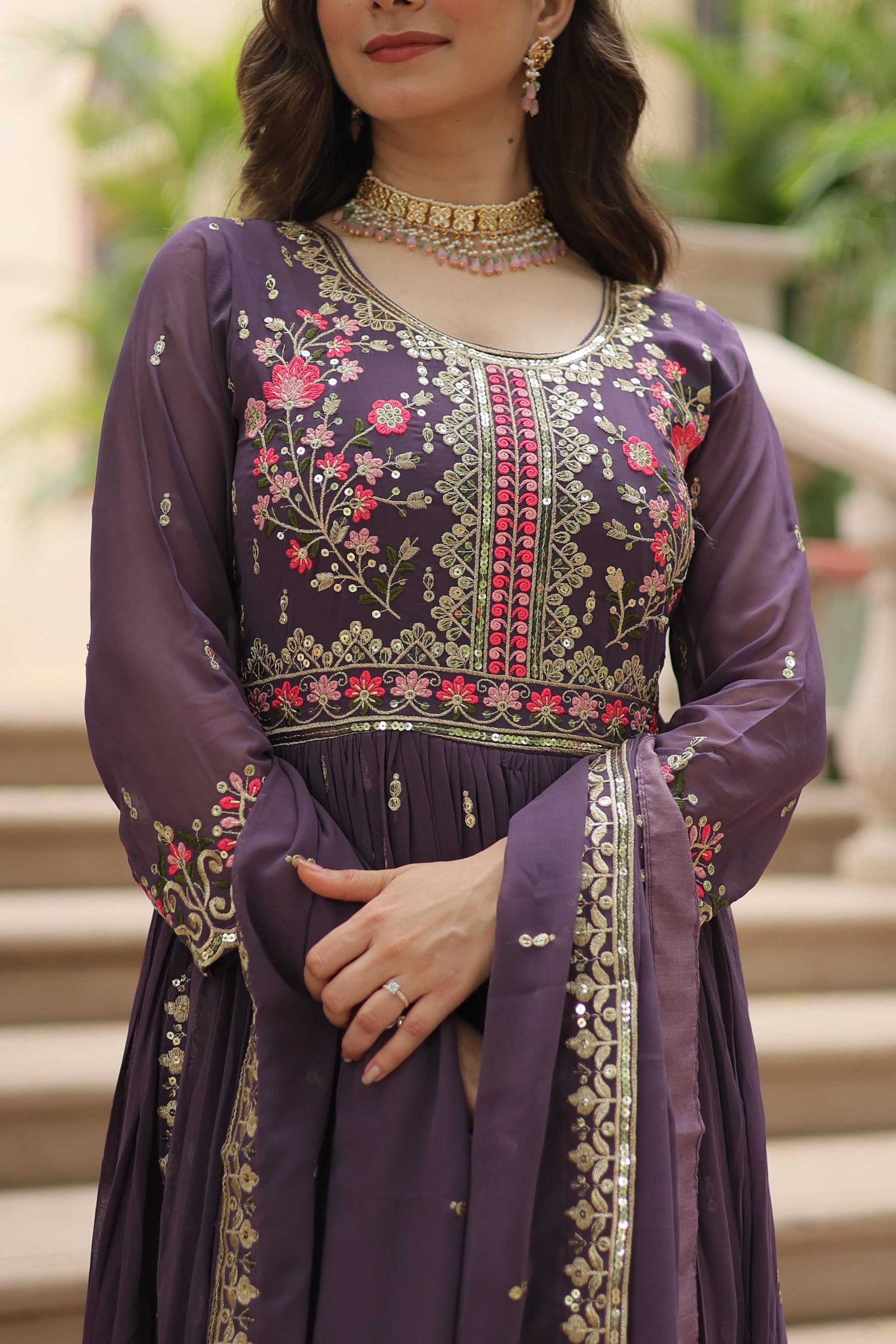 Faux Georgette with intricate sequins embroidery Sharara Suit