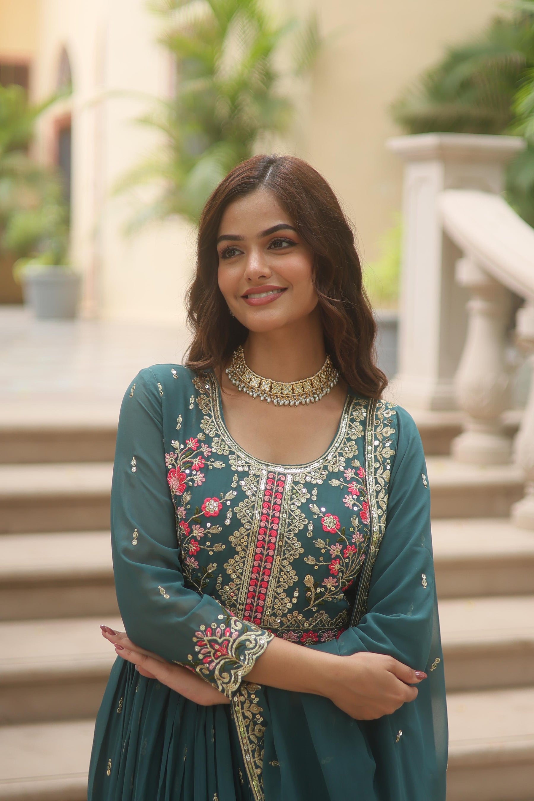 Faux Georgette with intricate sequins embroidery Sharara Suit