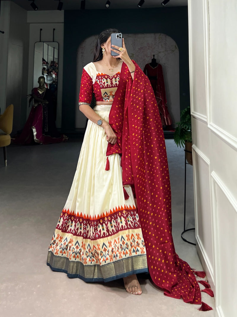 Exquisite Tussar Silk Lehenga Choli with Patola Print