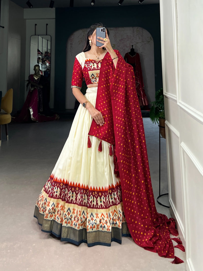 Exquisite Tussar Silk Lehenga Choli with Patola Print