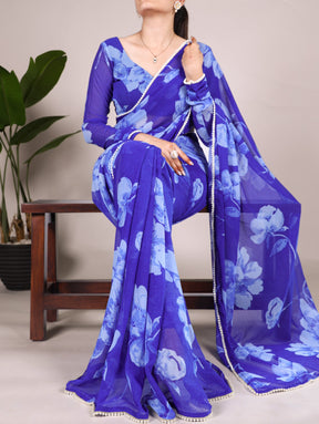 Chiffon Floral Prints with Pearl Lace Border Saree