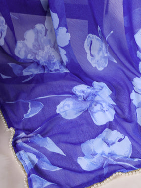 Chiffon Floral Prints with Pearl Lace Border Saree
