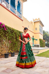 Green & Wine Tussar Silk Lehenga Choli