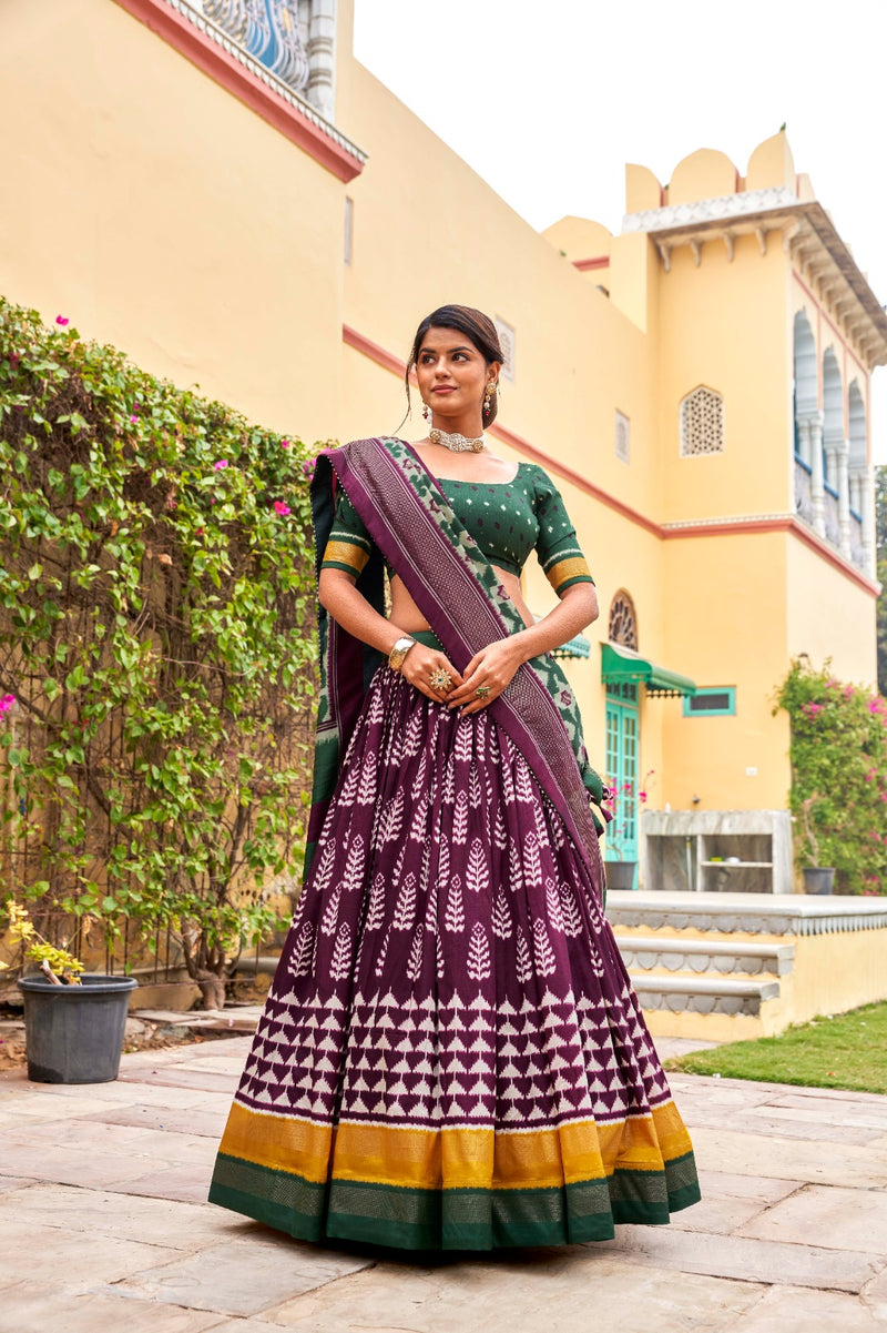 Green & Wine Tussar Silk Lehenga Choli