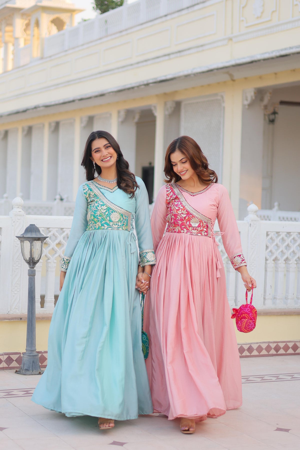 Pure Chinon with Bandhej Gotta Patti Gown