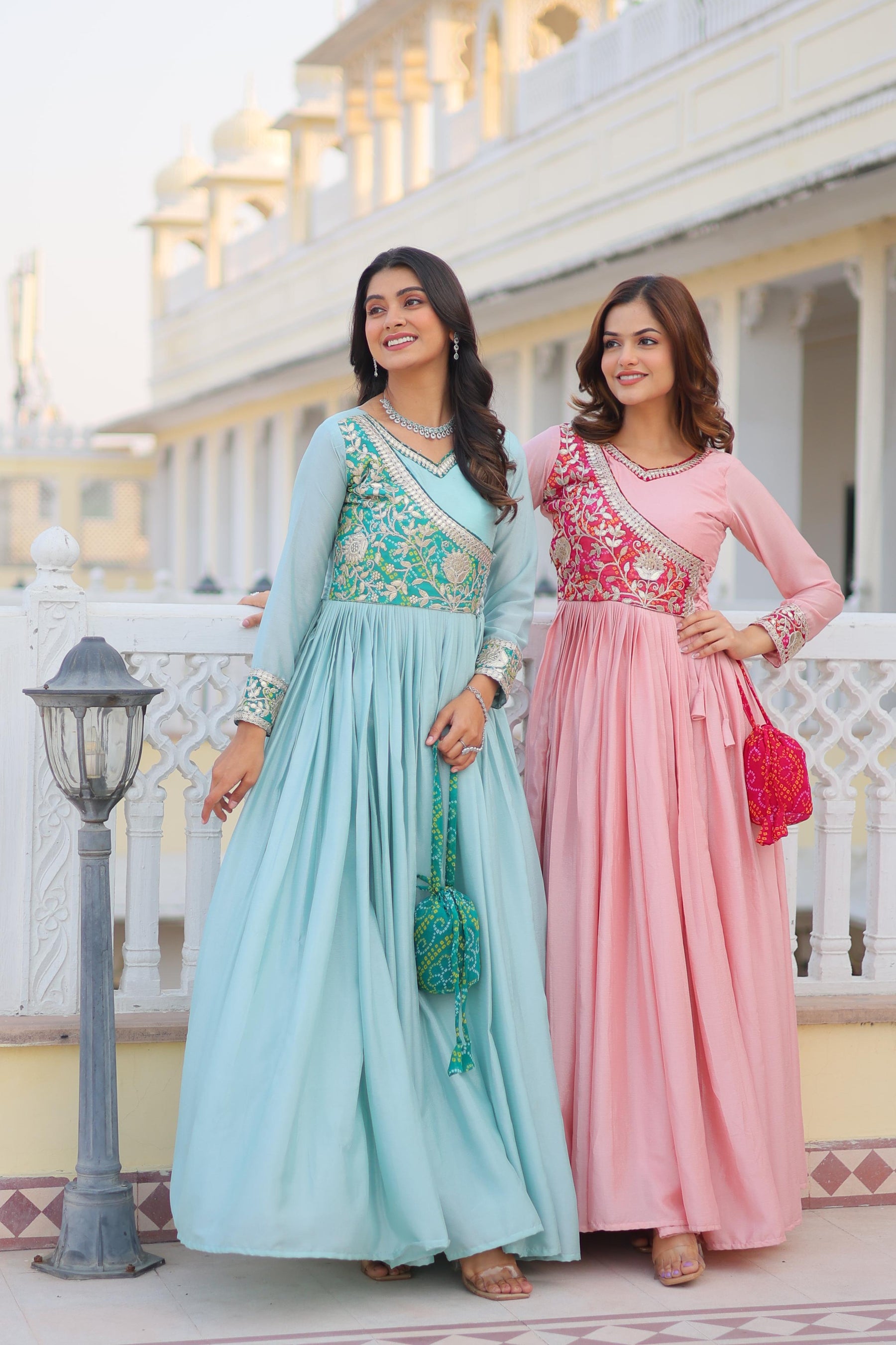 Pure Chinon with Bandhej Gotta Patti Gown