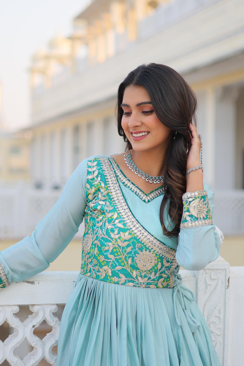 Pure Chinon with Bandhej Gotta Patti Gown