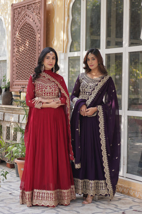 Faux Blooming fabric with Zari and Sequins Embroidery Gown
