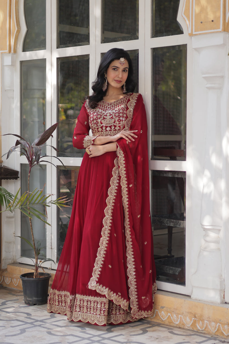 Faux Blooming fabric with Zari and Sequins Embroidery Gown Set