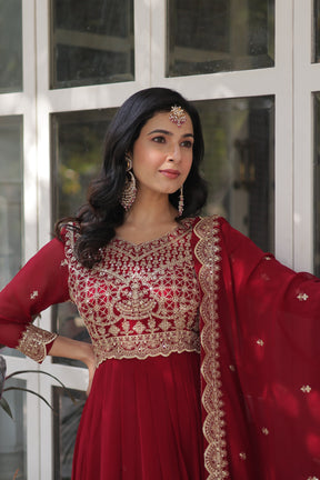 Faux Blooming fabric with Zari and Sequins Embroidery Gown