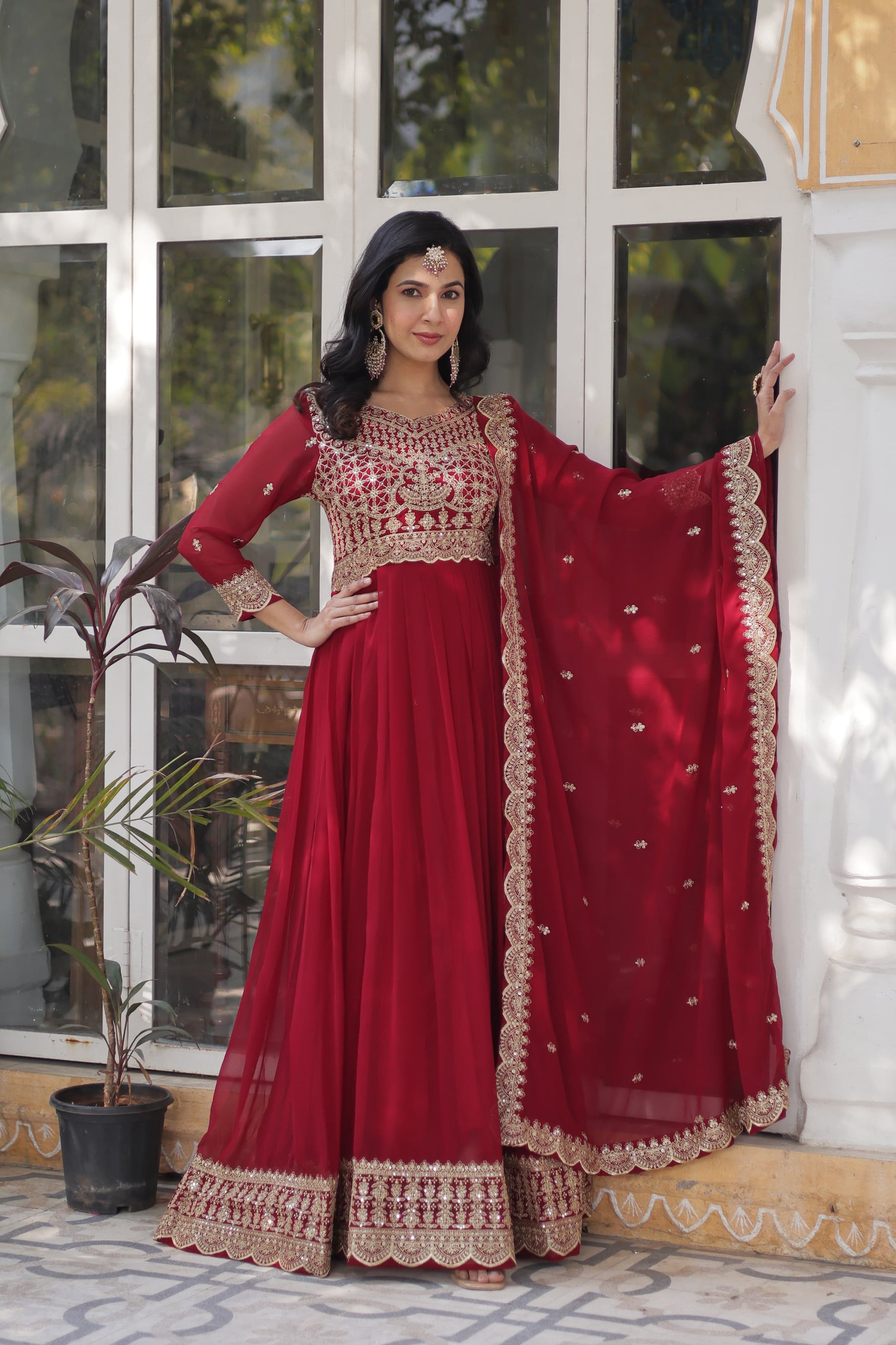 Faux Blooming fabric with Zari and Sequins Embroidery Gown