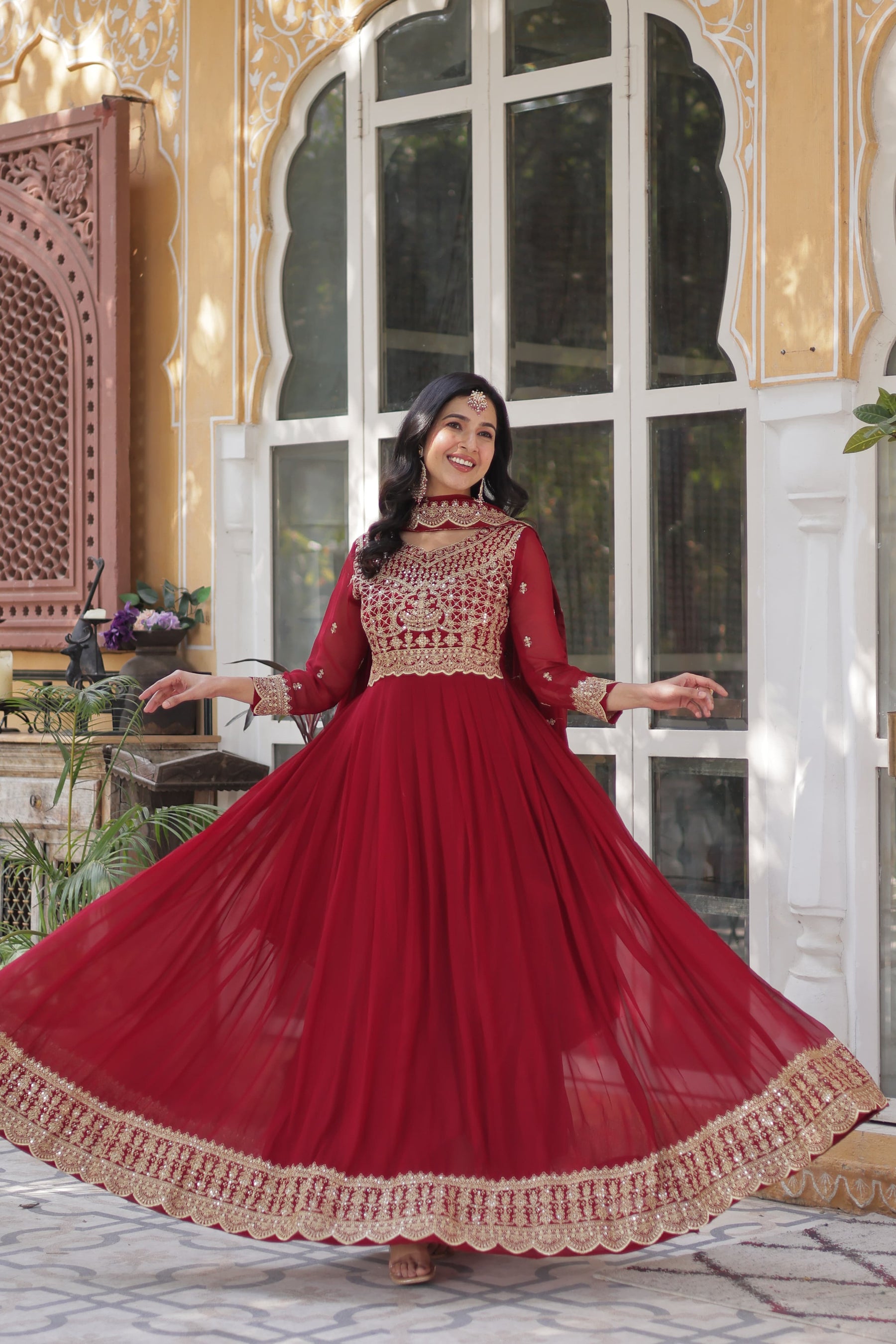 Faux Blooming fabric with Zari and Sequins Embroidery Gown
