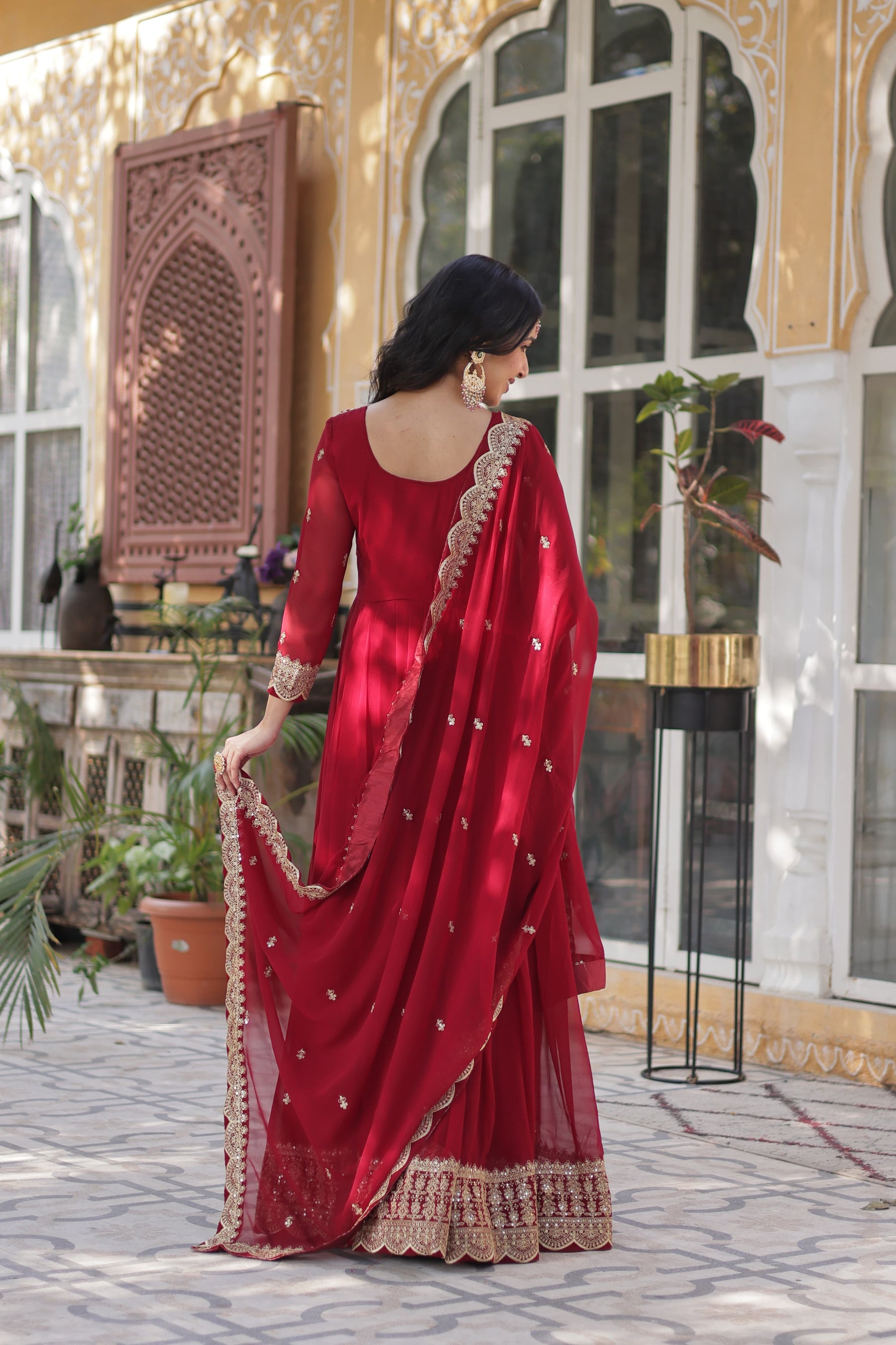 Faux Blooming fabric with Zari and Sequins Embroidery Gown