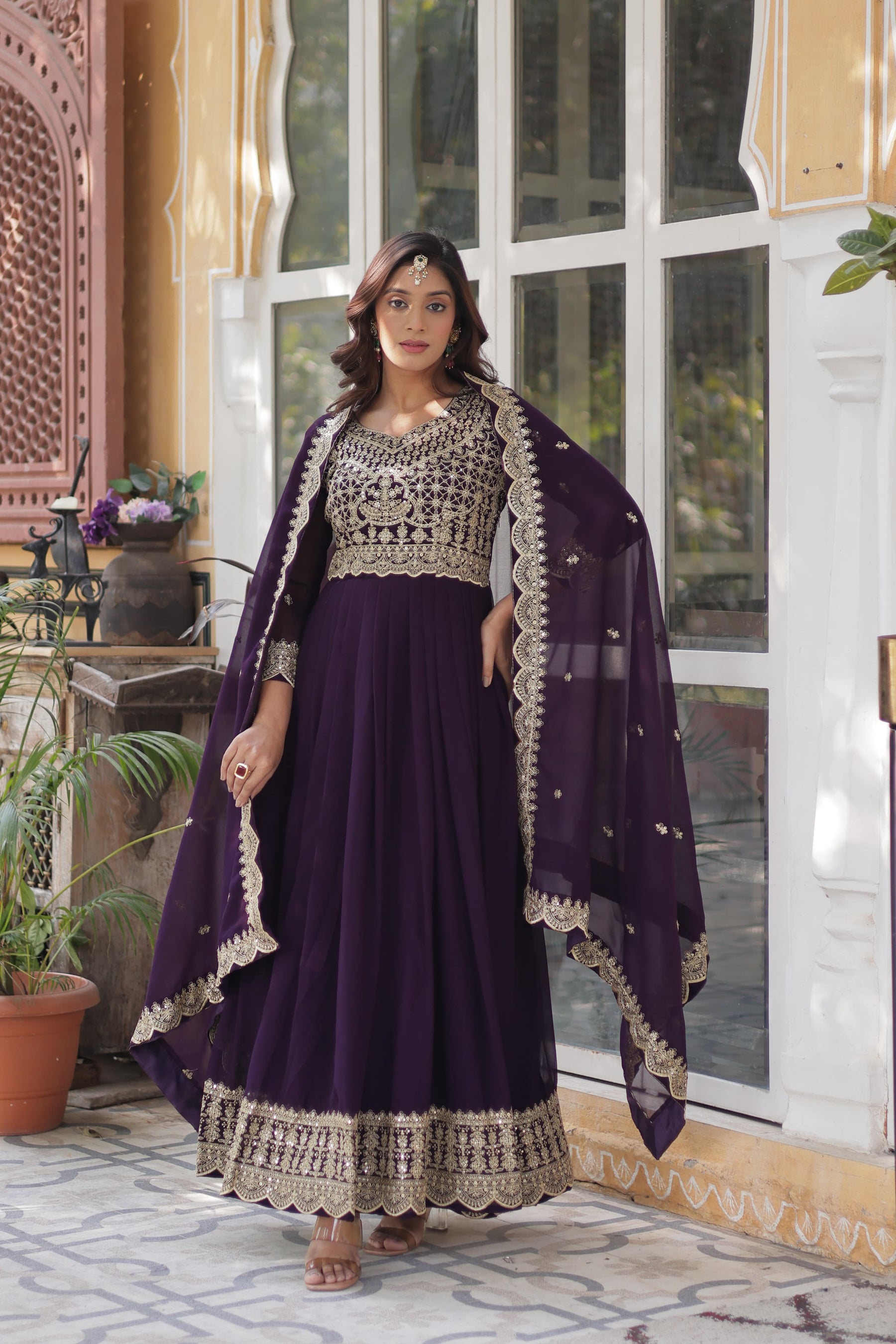 Faux Blooming fabric with Zari and Sequins Embroidery Gown