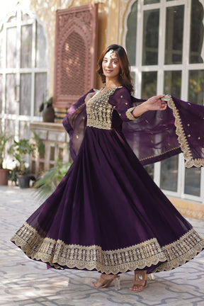 Faux Blooming fabric with Zari and Sequins Embroidery Gown