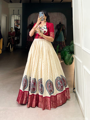 Kalamkari Print Dola Silk Gown with Zari Weaving Koti