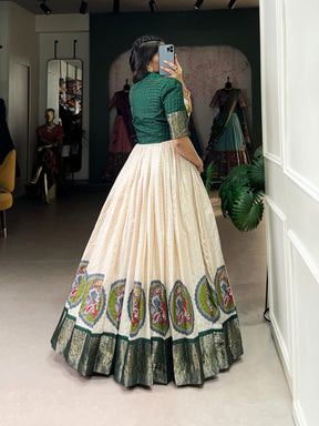 Kalamkari Print Dola Silk Gown with Zari Weaving Koti