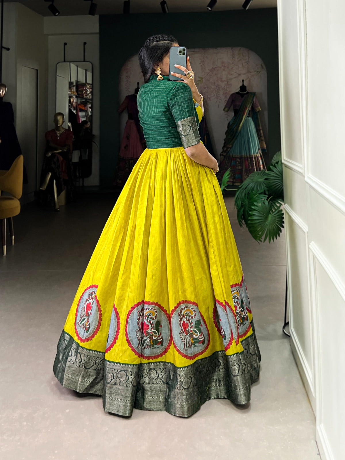 Kalamkari Print Dola Silk Gown with Zari Weaving Koti
