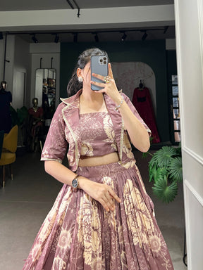 Tussar Silk Lehenga Choli with Floral Prints