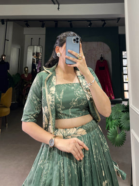 Tussar Silk Lehenga Choli with Floral Prints