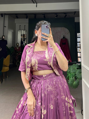 Tussar Silk Lehenga Choli with Floral Prints
