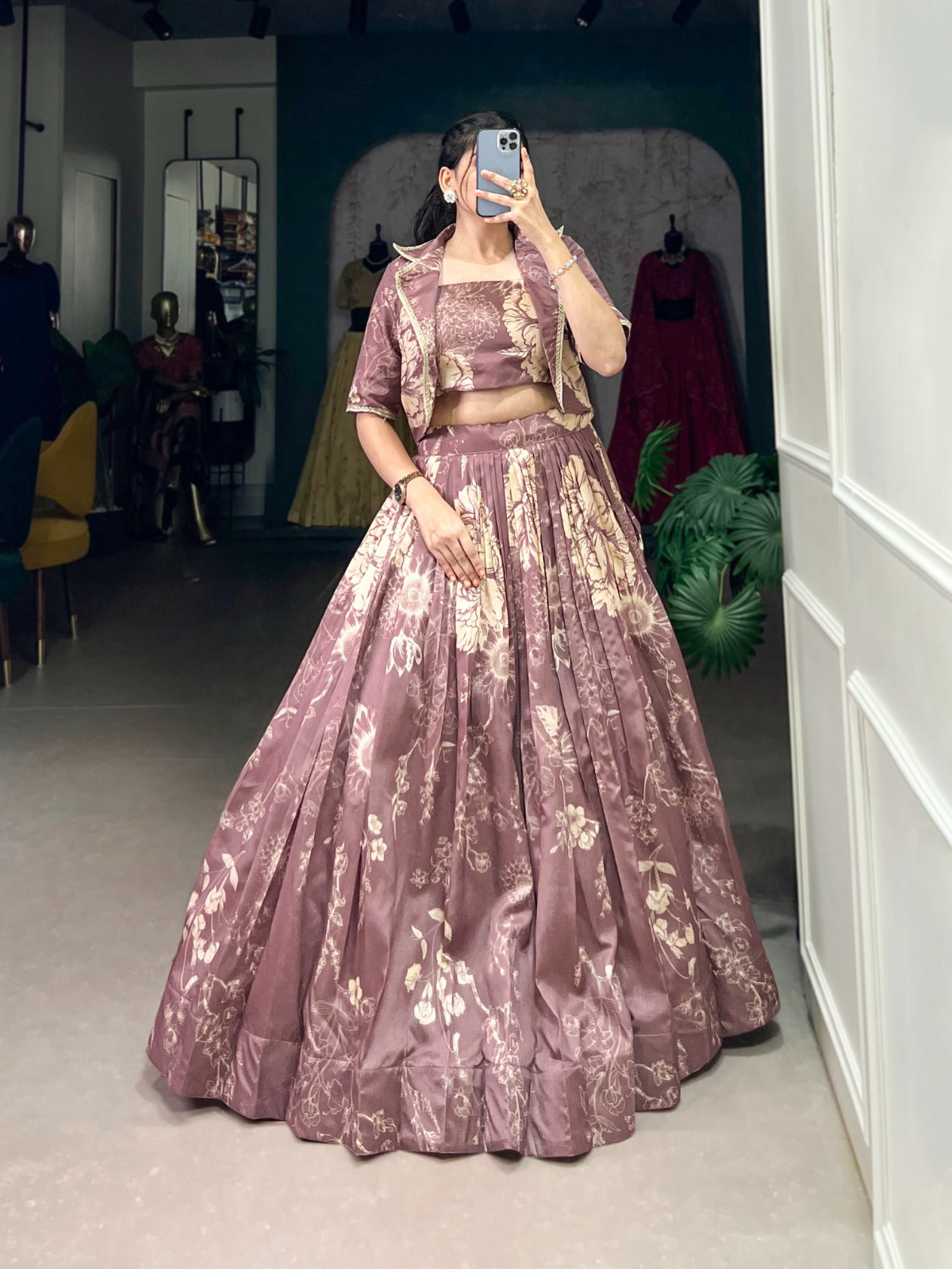 Tussar Silk Lehenga Choli with Floral Prints