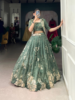 Tussar Silk Lehenga Choli with Floral Prints