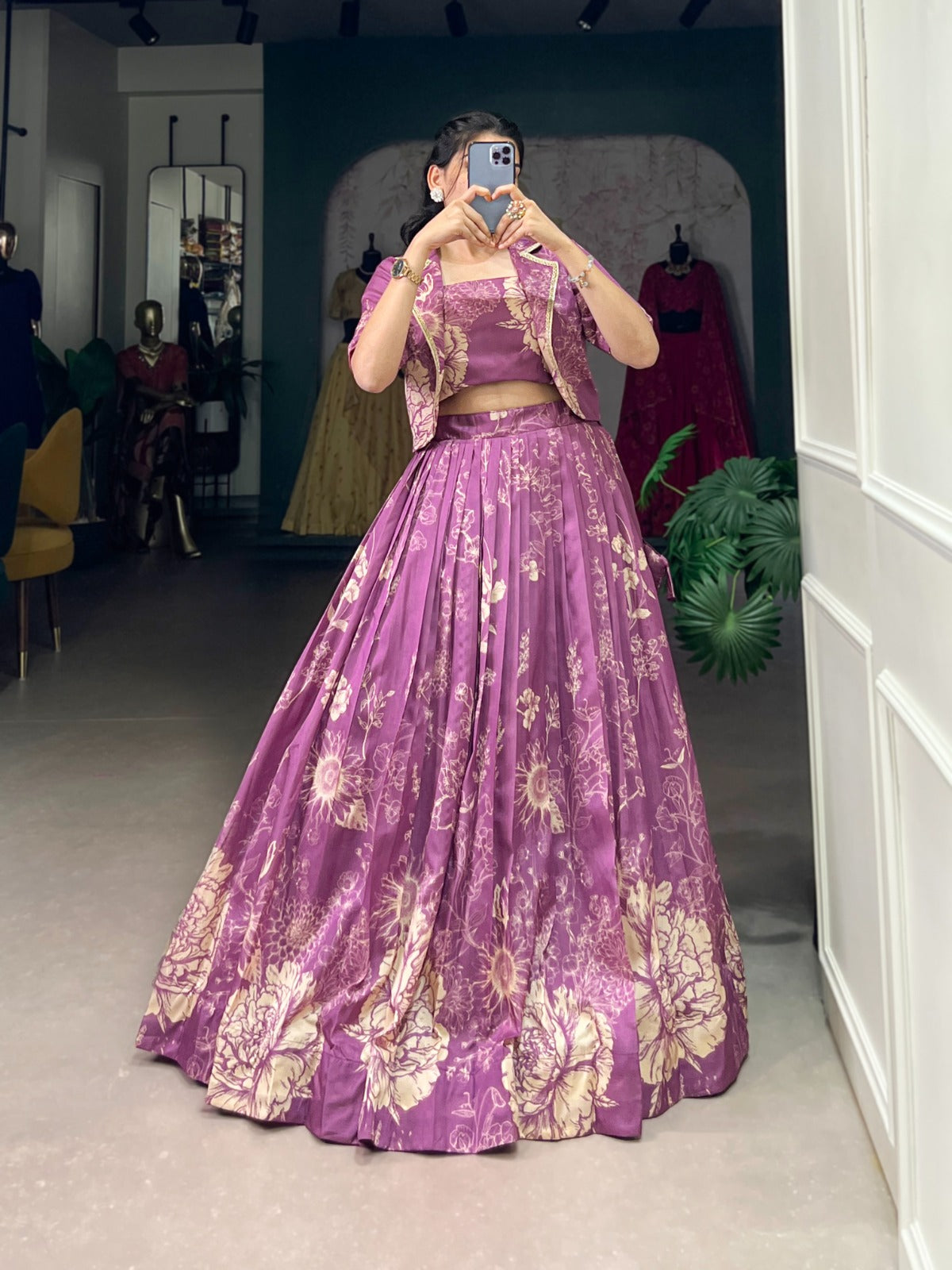 Tussar Silk Lehenga Choli with Floral Prints