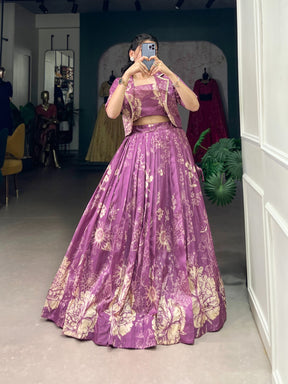 Tussar Silk Lehenga Choli with Floral Prints