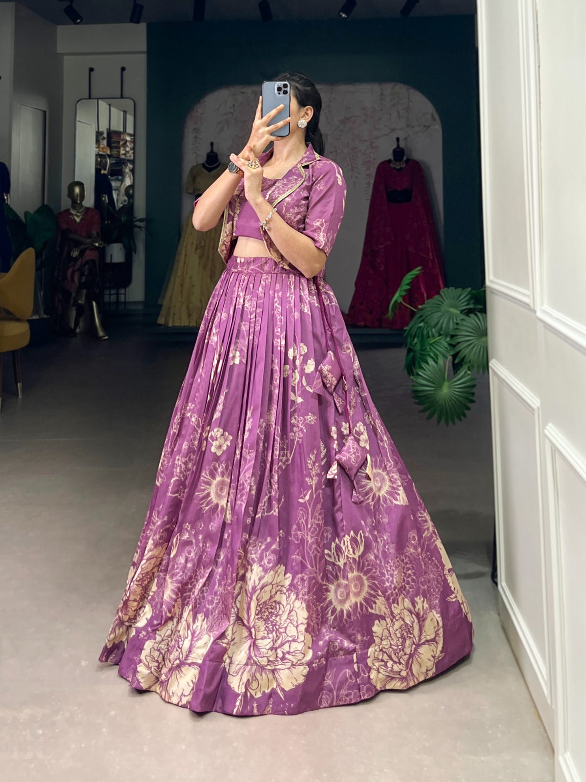 Tussar Silk Lehenga Choli with Floral Prints