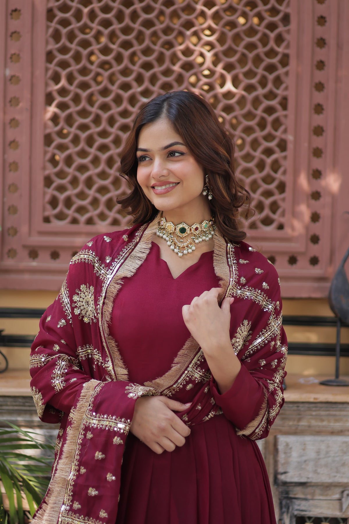 Star Georgette with Embroidery Zari Sequins Work Gown