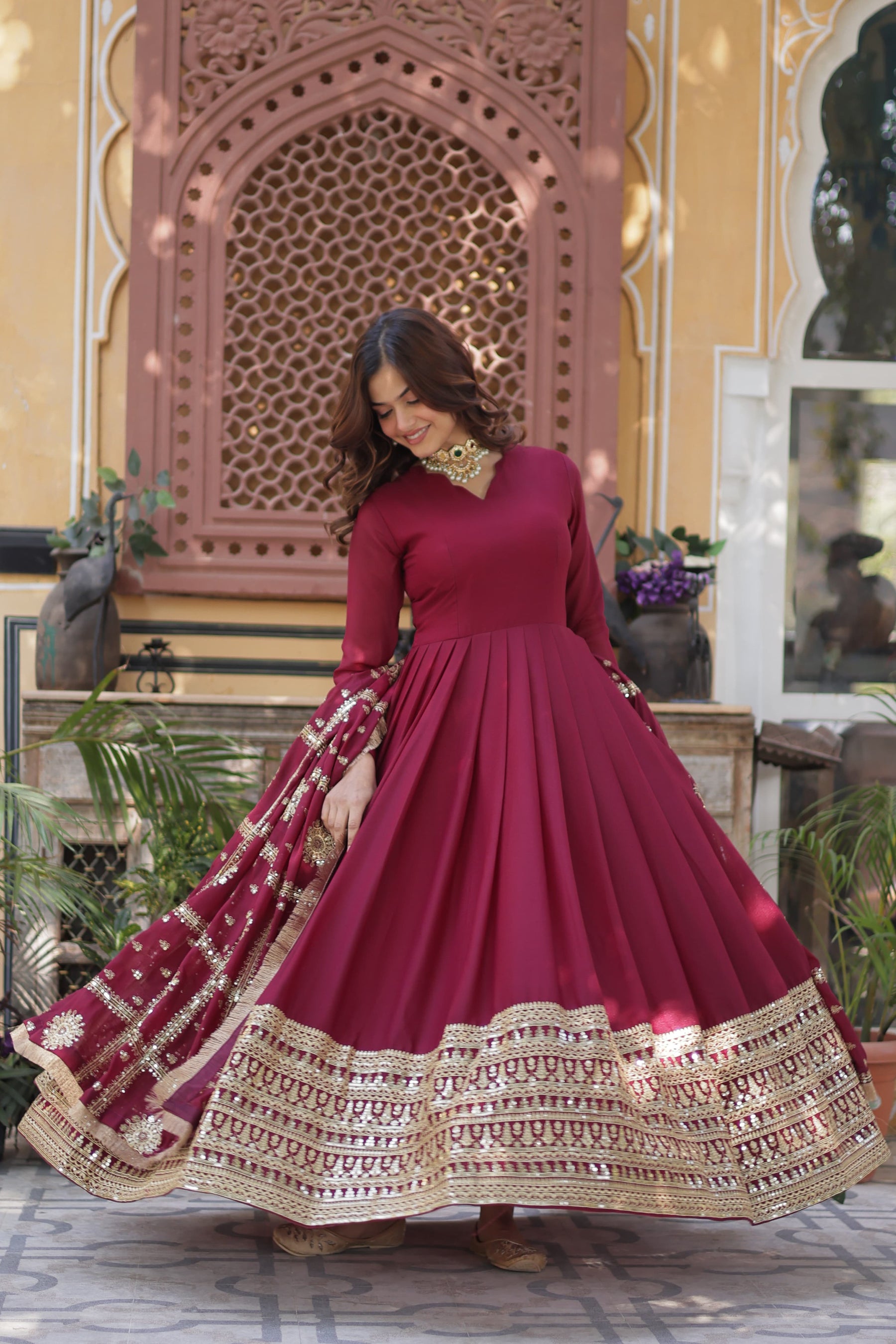 Star Georgette with Embroidery Zari Sequins Work Gown