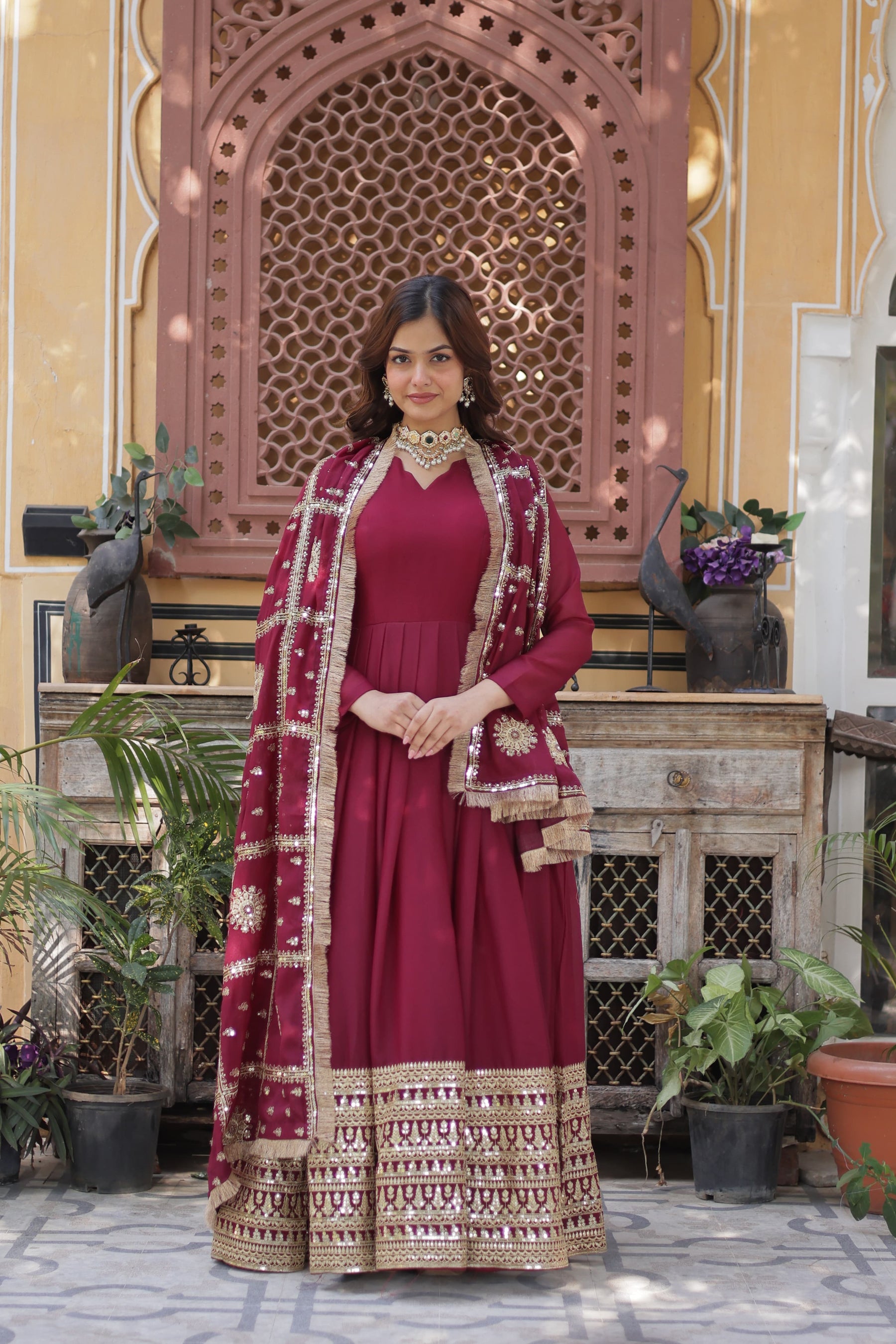 Star Georgette with Embroidery Zari Sequins Work Gown