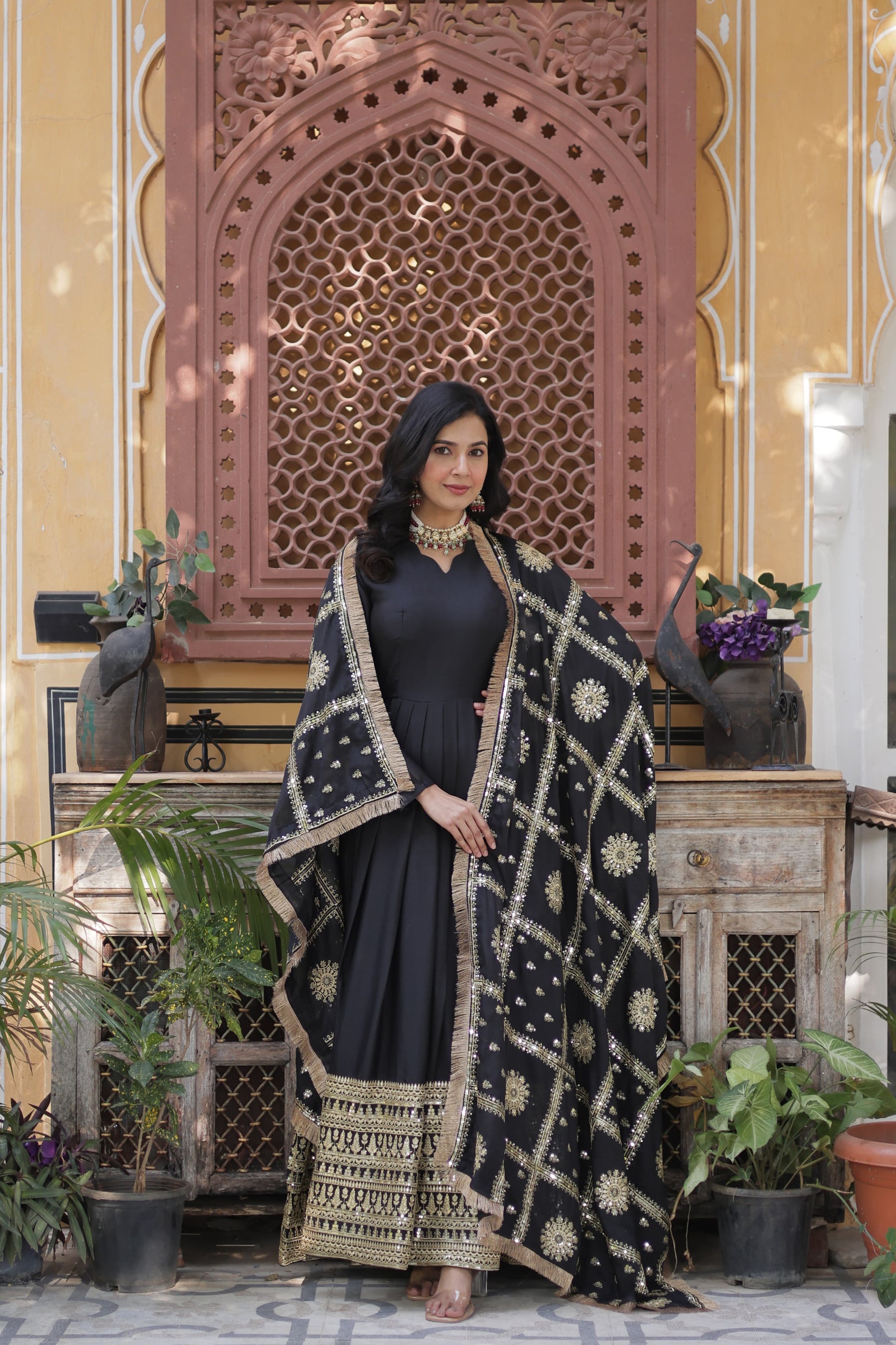 Star Georgette with Embroidery Zari Sequins Work Gown